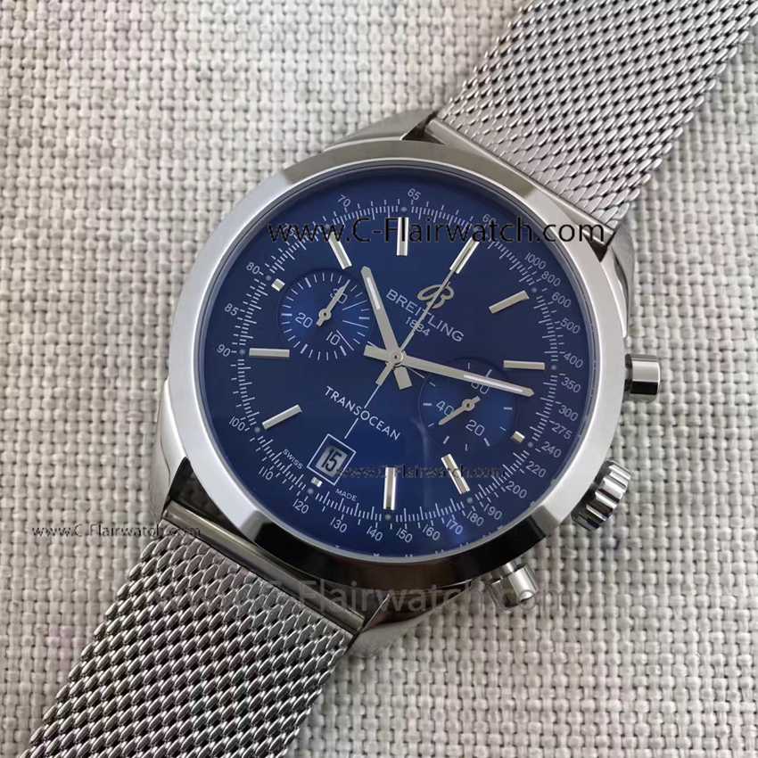 Buy Copy Breitling Transocean Blue Dial Silver Mesh Watch